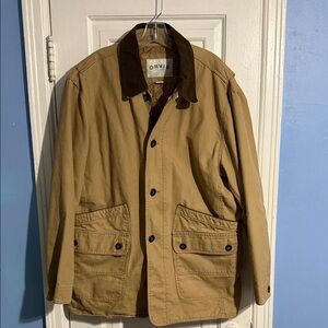 Orvis Men's Khaki Jacket with Dark Brown Collar